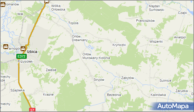 mapa Majdan Krynicki gmina Izbica, Majdan Krynicki gmina Izbica na mapie Targeo
