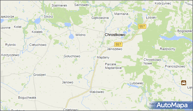 mapa Majdany gmina Chrostkowo, Majdany gmina Chrostkowo na mapie Targeo