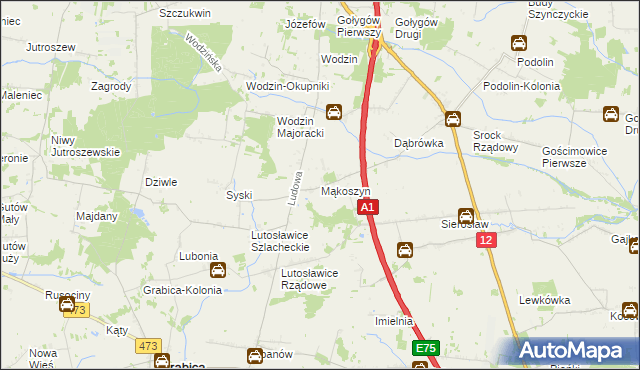 mapa Mąkoszyn gmina Tuszyn, Mąkoszyn gmina Tuszyn na mapie Targeo