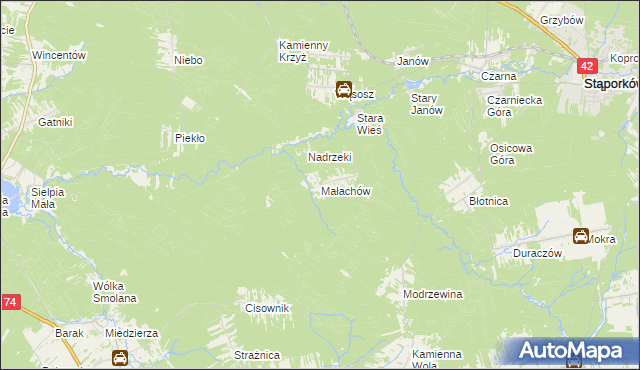 mapa Małachów gmina Końskie, Małachów gmina Końskie na mapie Targeo