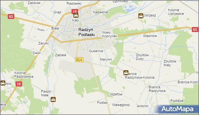 mapa Marynin gmina Radzyń Podlaski, Marynin gmina Radzyń Podlaski na mapie Targeo