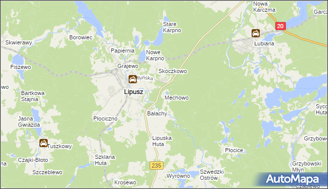 mapa Mechowo gmina Lipusz, Mechowo gmina Lipusz na mapie Targeo