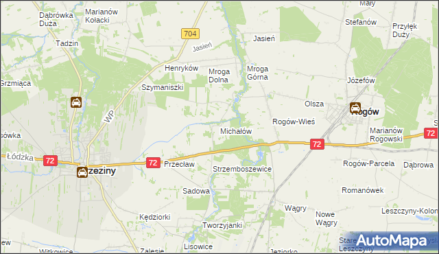 mapa Michałów gmina Brzeziny, Michałów gmina Brzeziny na mapie Targeo