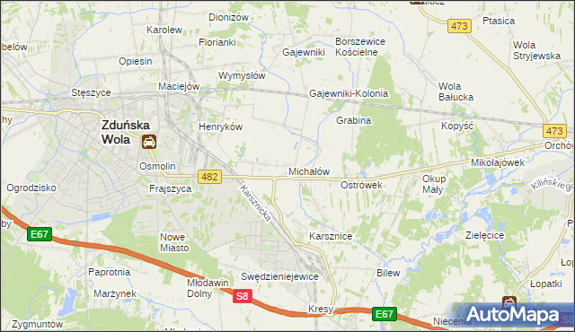 mapa Michałów gmina Zduńska Wola, Michałów gmina Zduńska Wola na mapie Targeo