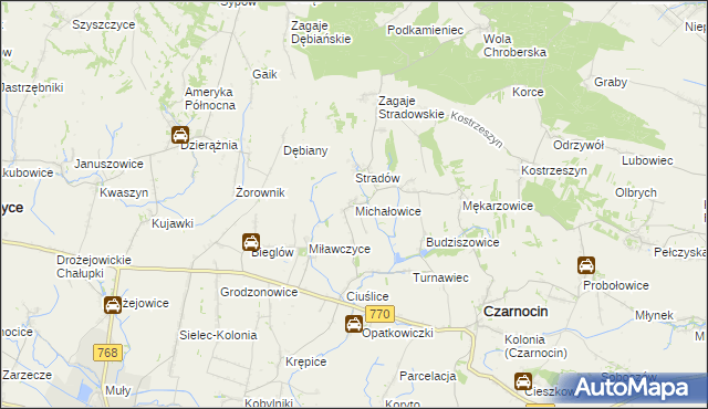 mapa Michałowice gmina Czarnocin, Michałowice gmina Czarnocin na mapie Targeo