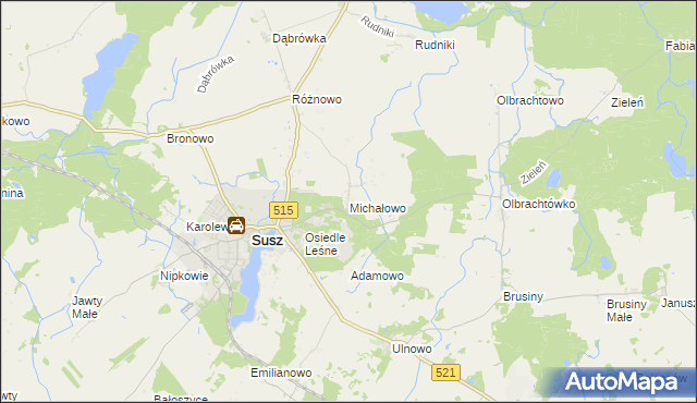 mapa Michałowo gmina Susz, Michałowo gmina Susz na mapie Targeo
