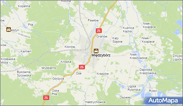 mapa Międzybórz powiat oleśnicki, Międzybórz powiat oleśnicki na mapie Targeo