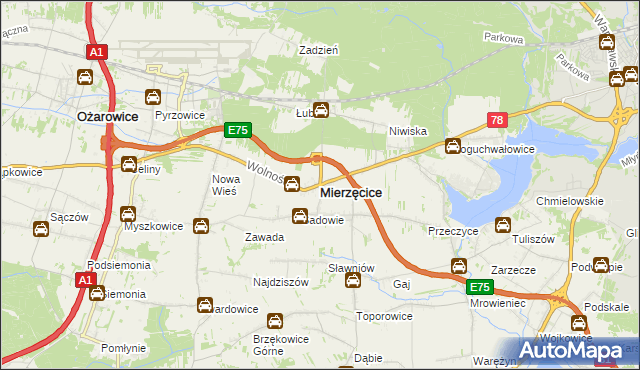 mapa Mierzęcice, Mierzęcice na mapie Targeo