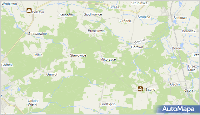 mapa Mikorzyce gmina Wołów, Mikorzyce gmina Wołów na mapie Targeo