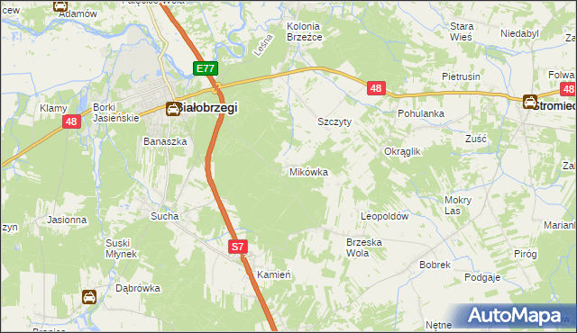 mapa Mikówka gmina Białobrzegi, Mikówka gmina Białobrzegi na mapie Targeo