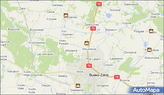 mapa Mikułowice gmina Busko-Zdrój, Mikułowice gmina Busko-Zdrój na mapie Targeo