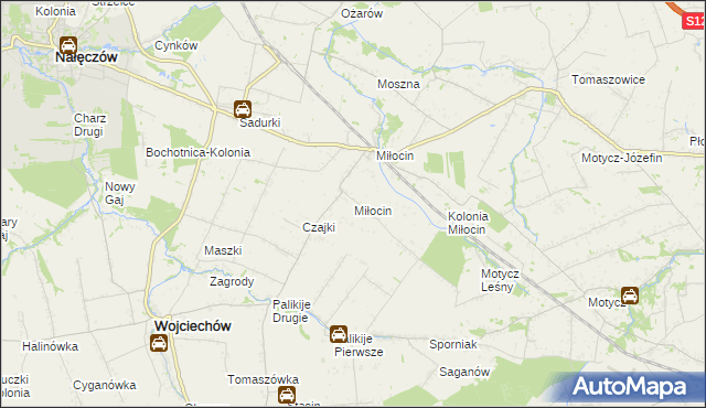 mapa Miłocin gmina Wojciechów, Miłocin gmina Wojciechów na mapie Targeo