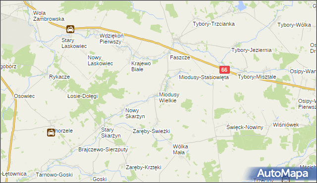 mapa Miodusy Wielkie, Miodusy Wielkie na mapie Targeo