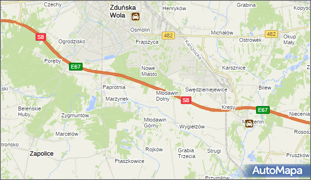 mapa Młodawin Dolny, Młodawin Dolny na mapie Targeo