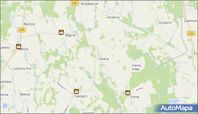mapa Mokre gmina Maszewo, Mokre gmina Maszewo na mapie Targeo