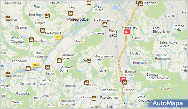mapa Moszczenica Niżna, Moszczenica Niżna na mapie Targeo