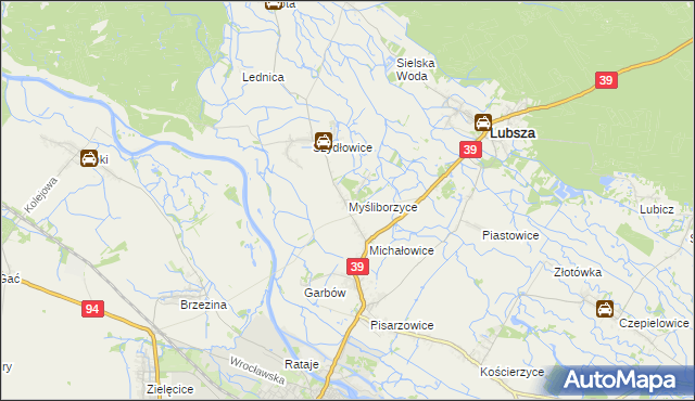 mapa Myśliborzyce gmina Lubsza, Myśliborzyce gmina Lubsza na mapie Targeo