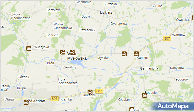 mapa Mysłów gmina Wola Mysłowska, Mysłów gmina Wola Mysłowska na mapie Targeo