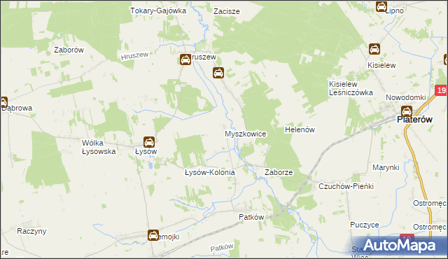 mapa Myszkowice gmina Platerów, Myszkowice gmina Platerów na mapie Targeo