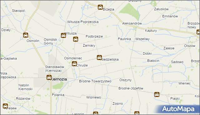 mapa Niedzieliska gmina Kiernozia, Niedzieliska gmina Kiernozia na mapie Targeo