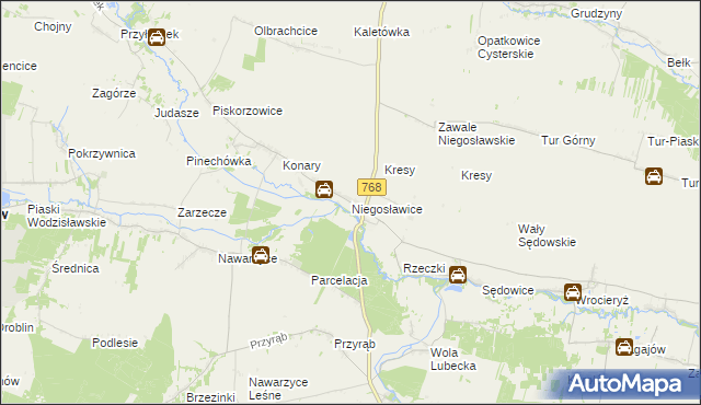 mapa Niegosławice gmina Wodzisław, Niegosławice gmina Wodzisław na mapie Targeo