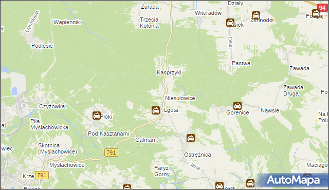mapa Niesułowice gmina Olkusz, Niesułowice gmina Olkusz na mapie Targeo