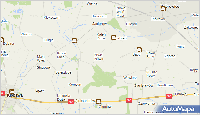 mapa Niwki gmina Chodów, Niwki gmina Chodów na mapie Targeo