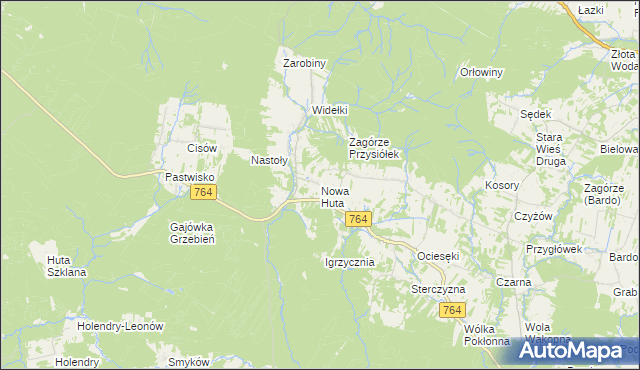 mapa Nowa Huta gmina Raków, Nowa Huta gmina Raków na mapie Targeo