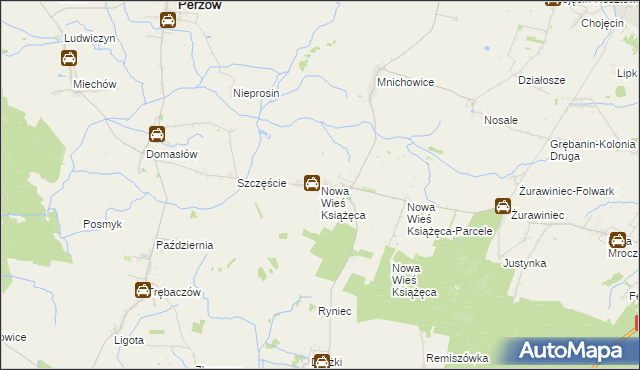 mapa Nowa Wieś Książęca gmina Bralin, Nowa Wieś Książęca gmina Bralin na mapie Targeo
