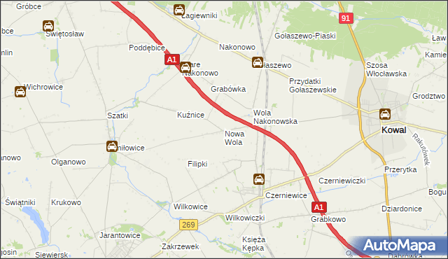 mapa Nowa Wola gmina Choceń, Nowa Wola gmina Choceń na mapie Targeo