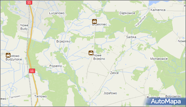mapa Nowe Brzeźno gmina Budzyń, Nowe Brzeźno gmina Budzyń na mapie Targeo