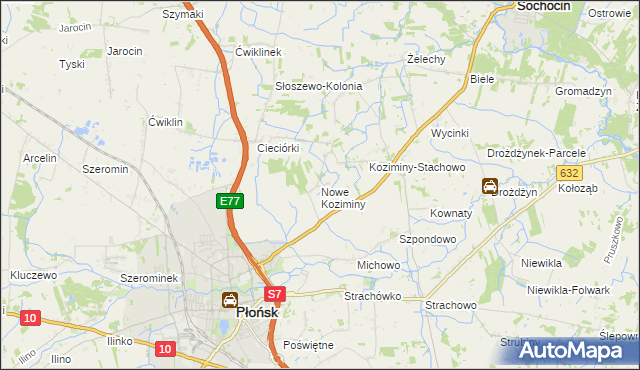 mapa Nowe Koziminy, Nowe Koziminy na mapie Targeo