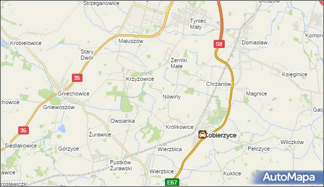 mapa Nowiny gmina Kobierzyce, Nowiny gmina Kobierzyce na mapie Targeo