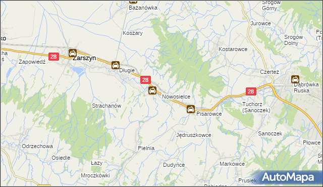 mapa Nowosielce gmina Zarszyn, Nowosielce gmina Zarszyn na mapie Targeo