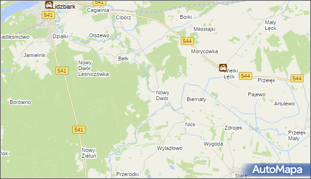 mapa Nowy Dwór gmina Lidzbark, Nowy Dwór gmina Lidzbark na mapie Targeo