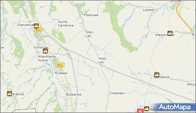 mapa Nowy Las gmina Głuchołazy, Nowy Las gmina Głuchołazy na mapie Targeo