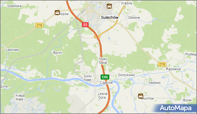 mapa Nowy Świat gmina Sulechów, Nowy Świat gmina Sulechów na mapie Targeo
