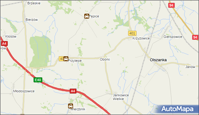 mapa Obórki gmina Olszanka, Obórki gmina Olszanka na mapie Targeo
