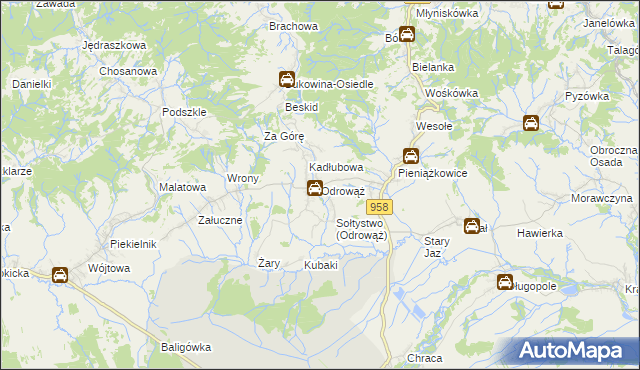 mapa Odrowąż gmina Czarny Dunajec, Odrowąż gmina Czarny Dunajec na mapie Targeo