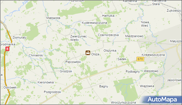 mapa Olsza gmina Dąbrowa Białostocka, Olsza gmina Dąbrowa Białostocka na mapie Targeo