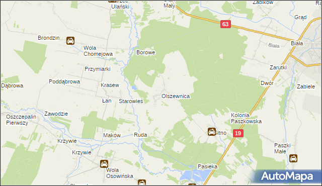 mapa Olszewnica gmina Borki, Olszewnica gmina Borki na mapie Targeo
