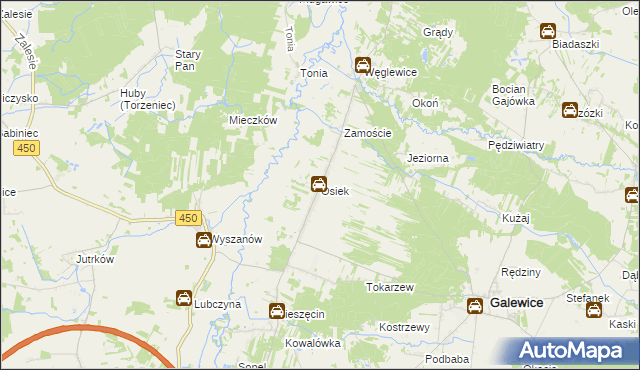mapa Osiek gmina Galewice, Osiek gmina Galewice na mapie Targeo