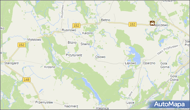 mapa Osowo gmina Świdwin, Osowo gmina Świdwin na mapie Targeo