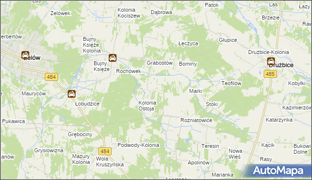 mapa Ostoja gmina Zelów, Ostoja gmina Zelów na mapie Targeo