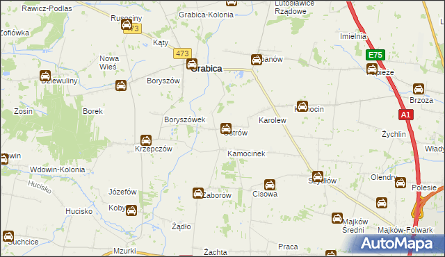 mapa Ostrów gmina Grabica, Ostrów gmina Grabica na mapie Targeo