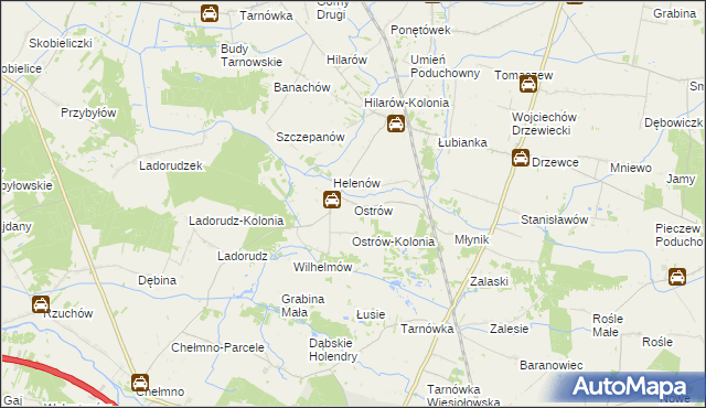 mapa Ostrów gmina Olszówka, Ostrów gmina Olszówka na mapie Targeo