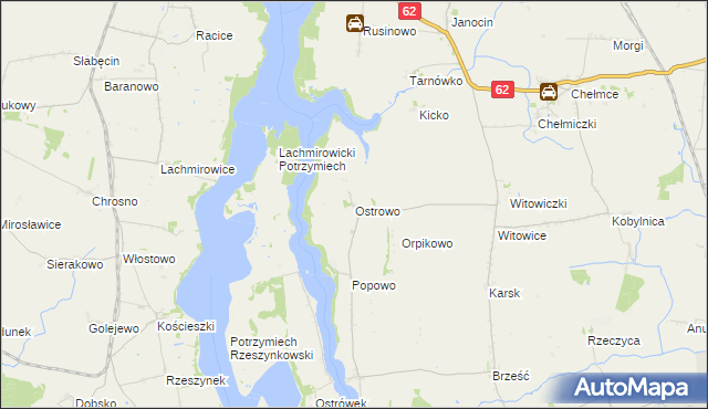 mapa Ostrowo gmina Kruszwica, Ostrowo gmina Kruszwica na mapie Targeo
