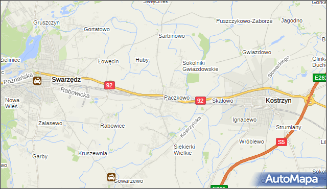 mapa Paczkowo gmina Swarzędz, Paczkowo gmina Swarzędz na mapie Targeo