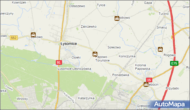 mapa Papowo Toruńskie, Papowo Toruńskie na mapie Targeo
