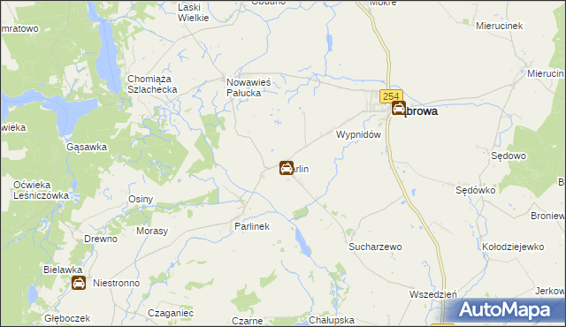 mapa Parlin gmina Dąbrowa, Parlin gmina Dąbrowa na mapie Targeo